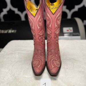 Elegant Pink Embroidered Women's Heeled Boots